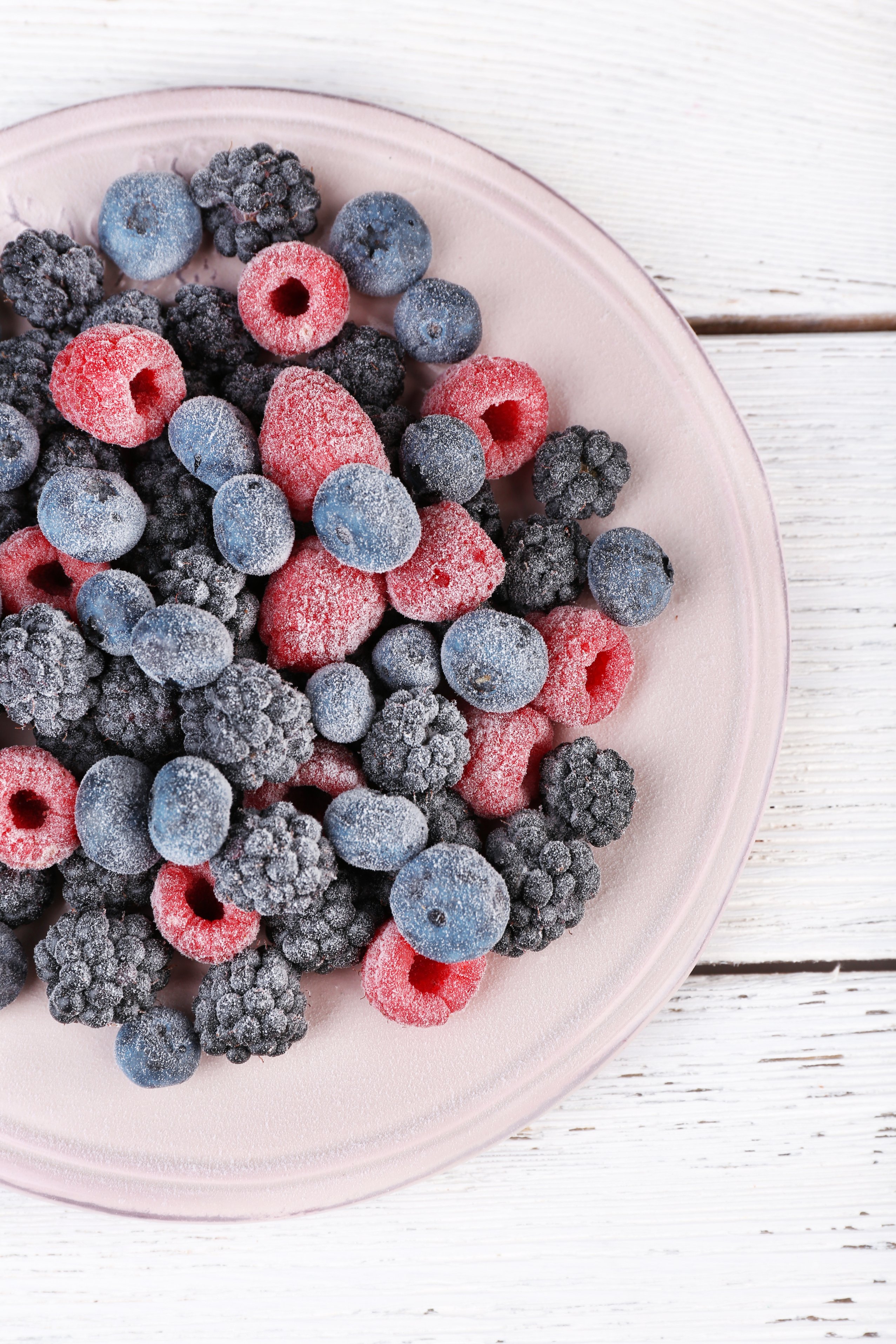 Frozen Berries on Plate Top View